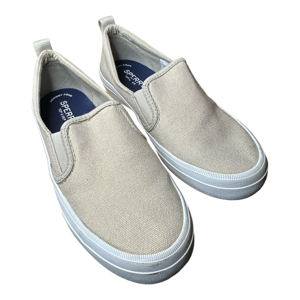Women’s Sperry Size 6 Gold/Tweed Slip Ons Preowned
